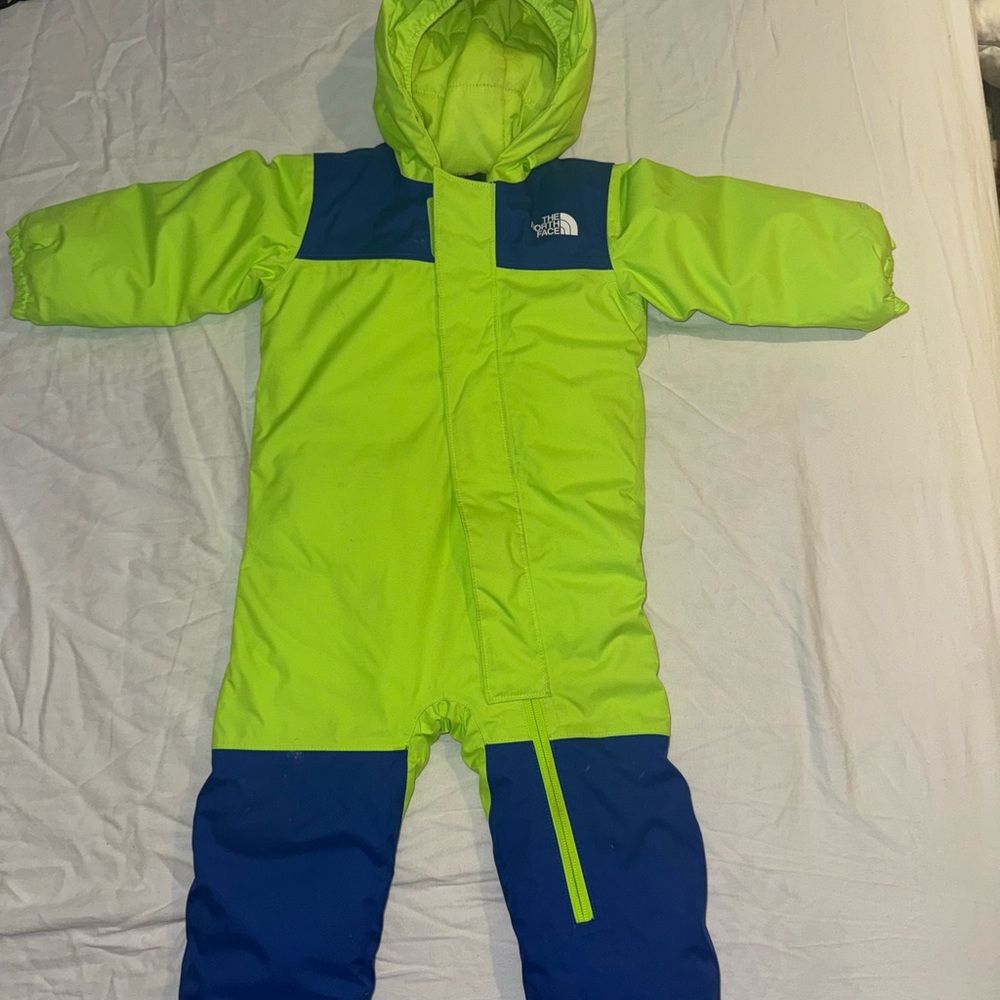The North Face Neon Green and Navy Snowsuit